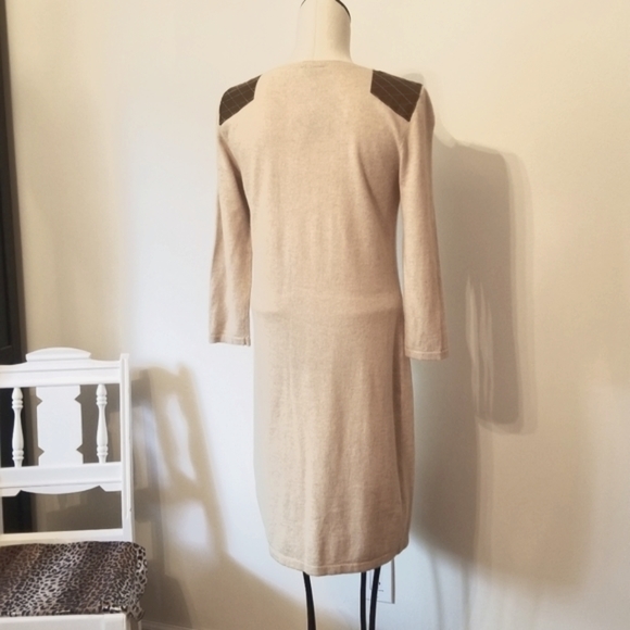 🍂Cremieux Tan Knit Dress w/ Faux Leather Shoulders - Picture 3 of 5